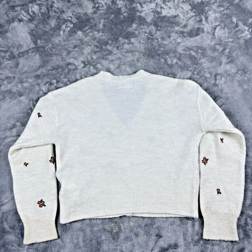 Zara Girls Cream Floral‎ Embroidered Cardigan 13 14 Cropped V Neck Knit